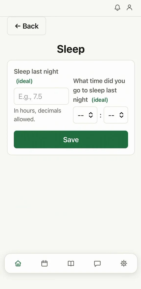 Logging last night's sleep in Dayvest
